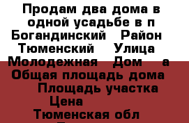 Продам два дома в одной усадьбе в п.Богандинский › Район ­ Тюменский  › Улица ­ Молодежная › Дом ­ 1а › Общая площадь дома ­ 100 › Площадь участка ­ 44 › Цена ­ 4 850 000 - Тюменская обл., Тюмень г. Недвижимость » Дома, коттеджи, дачи продажа   
